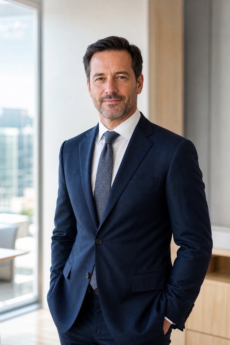 Professional executive in a suit in a bright modern office